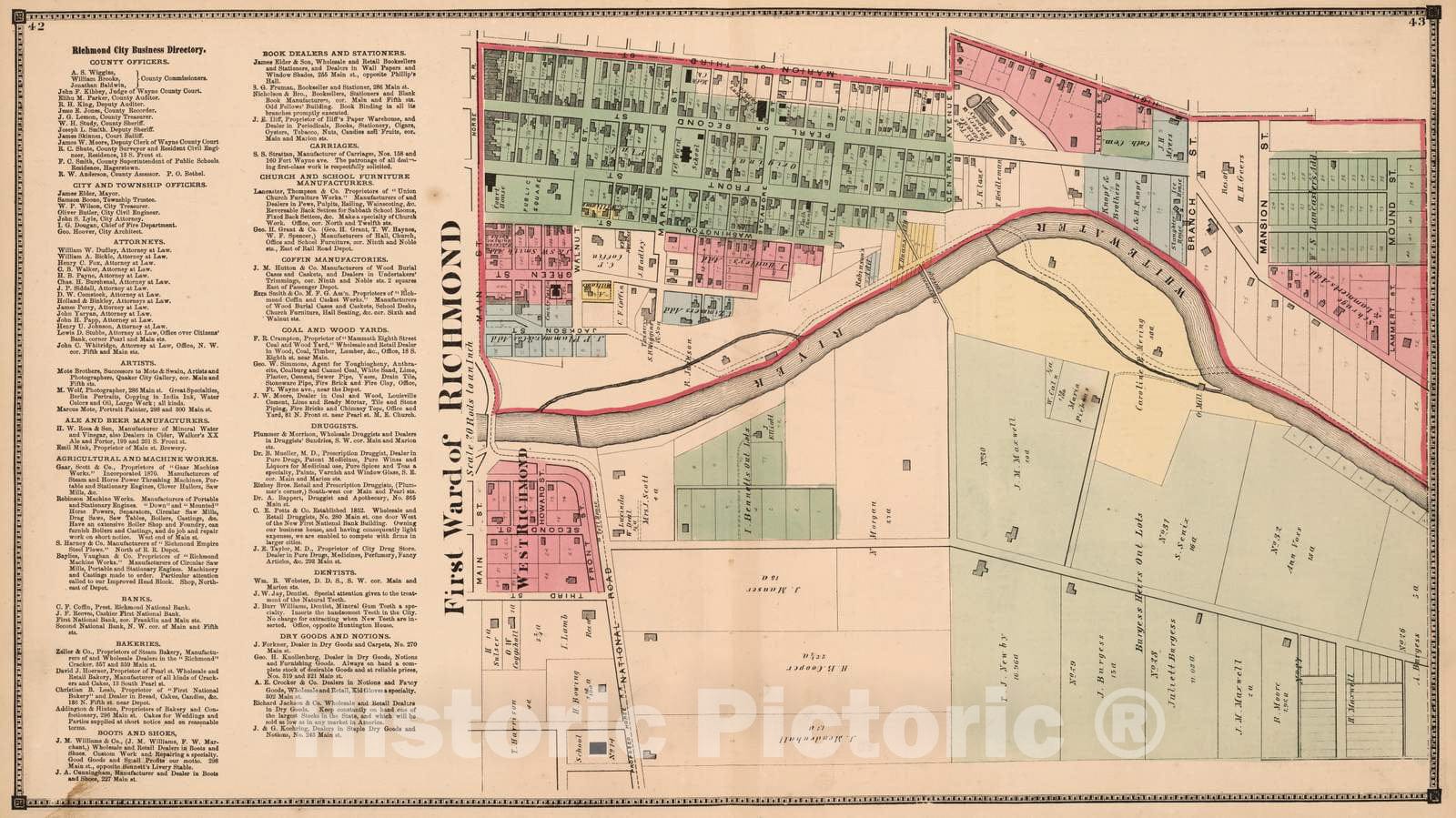 Historic Map : 1874 South Part of Richmond and Vicinity, Wayne County, Indiana. - Vintage Wall Art