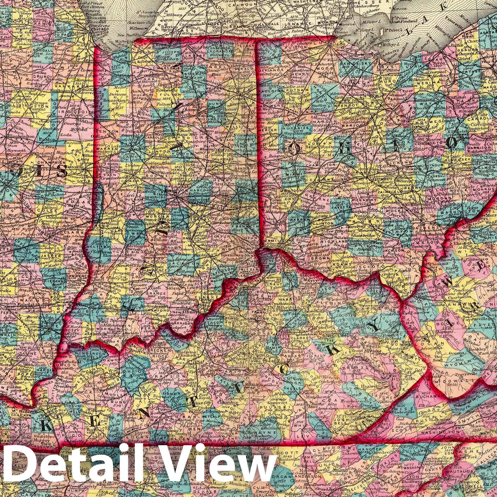 Historic Map : 1872 Delaware, Illinois, Indiana, Iowa North Carolina Tennessee, Virginia. - Vintage Wall Art