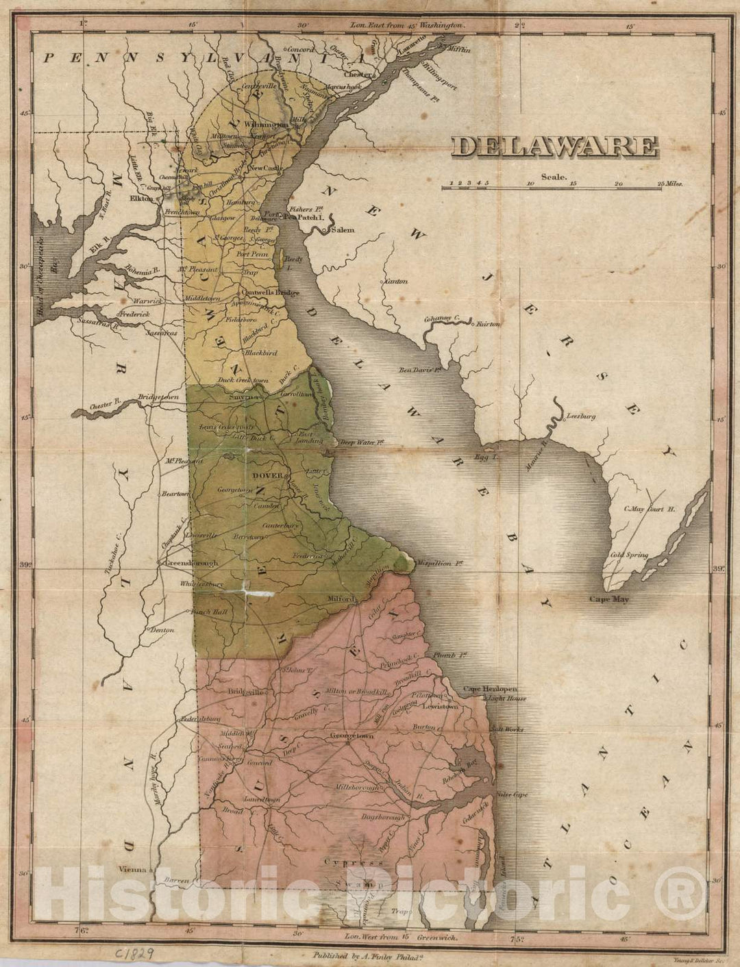 Historic Map : 1829 Delaware - Vintage Wall Art