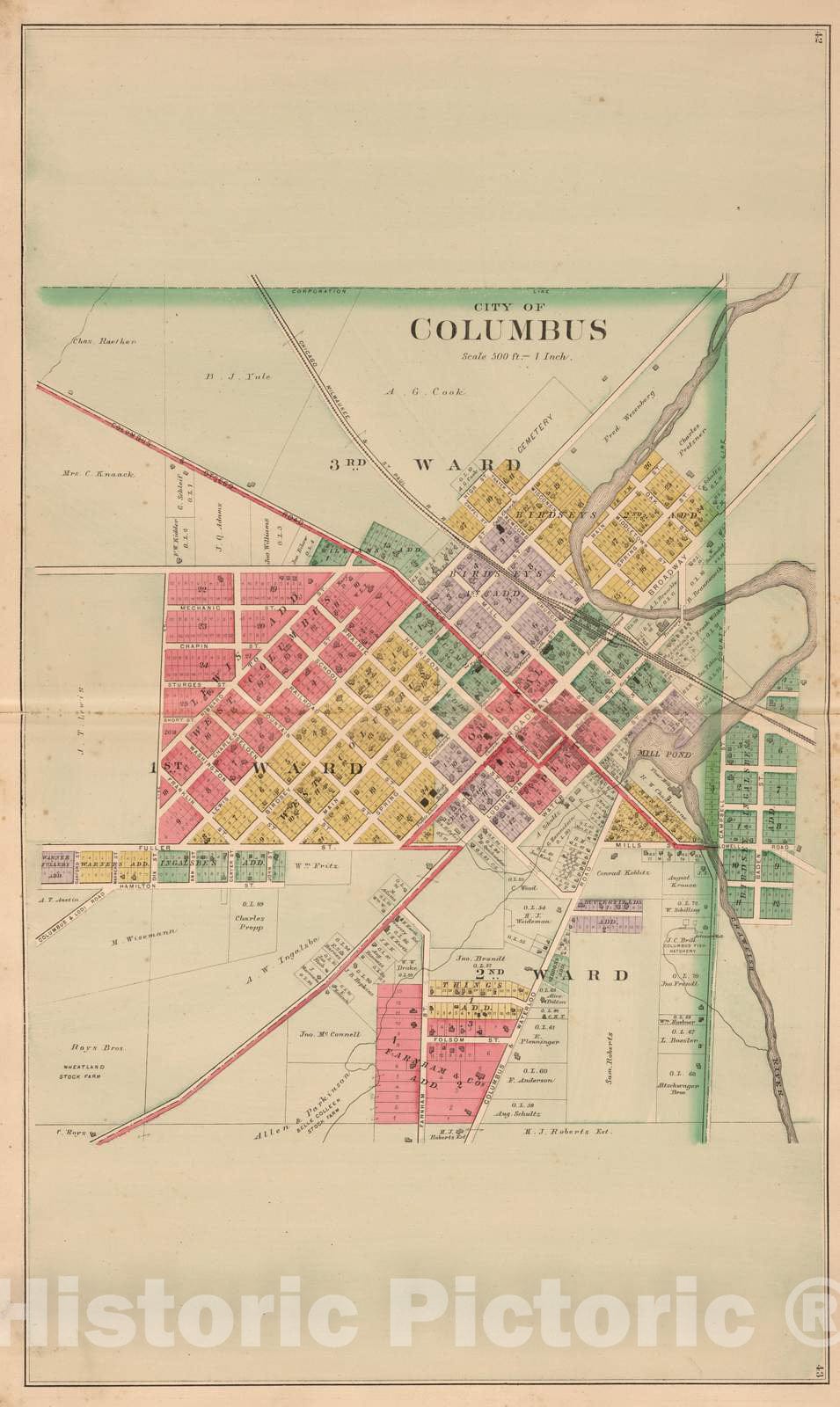 Historic Map : 1890 City of Columbus, Columbia County, Wisconsin. - Vintage Wall Art