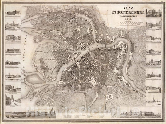 Historic Map : Russia , Saint Petersburg (Russia), 1844 St. Petersburg, Sanktpeterburga. , Vintage Wall Art