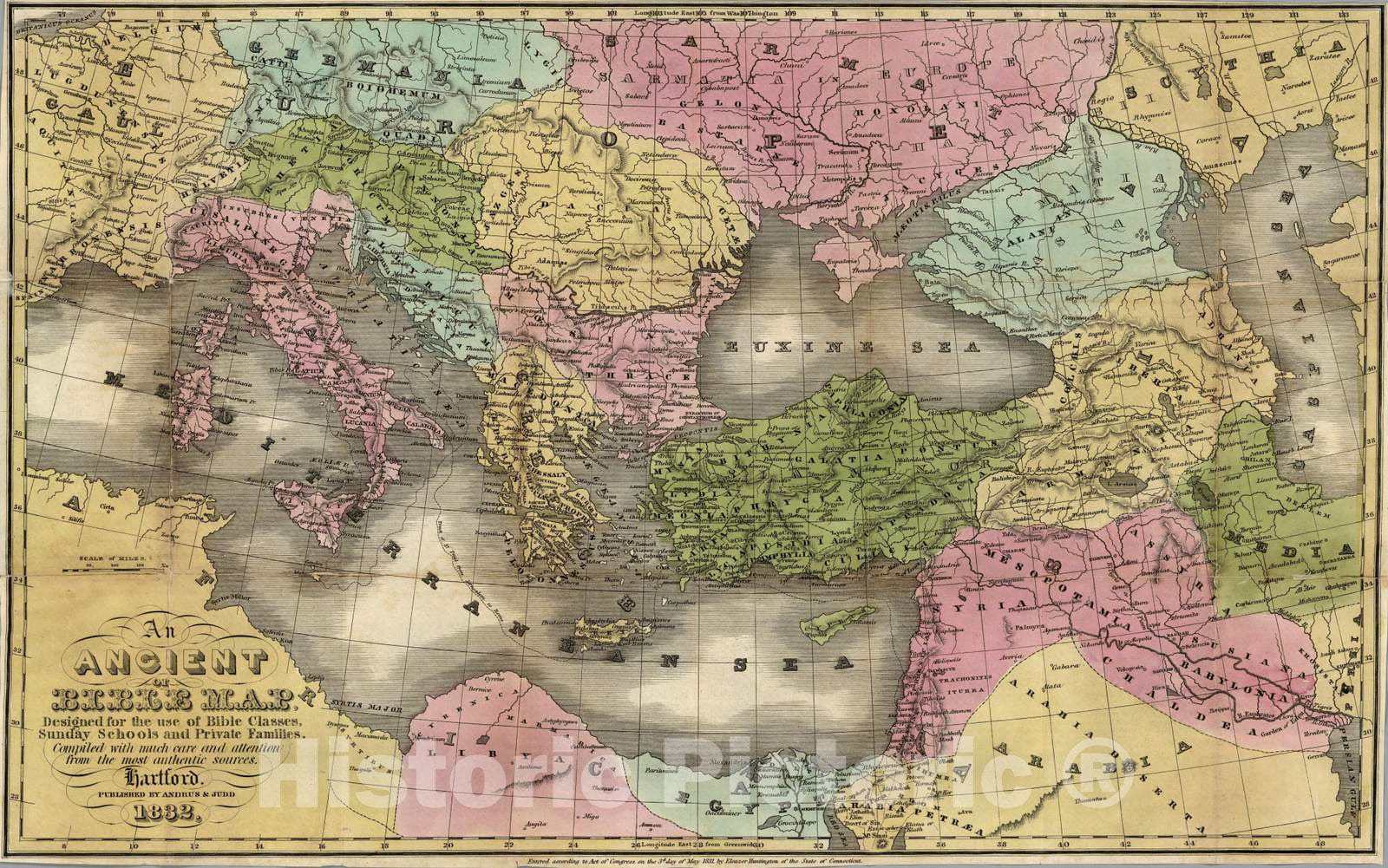 Historic Map : 1832 Bible Map - Vintage Wall Art