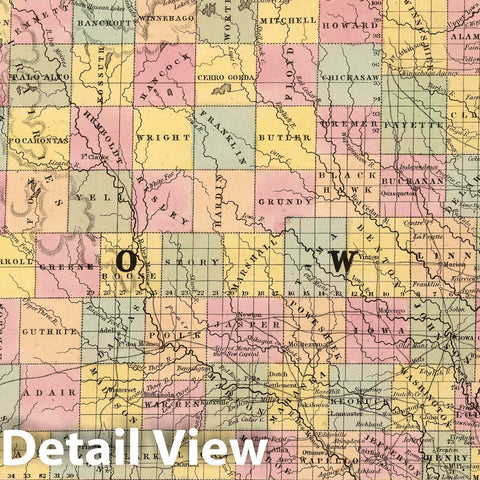 Historic Map : 1853 A New Map of The State of Iowa - Vintage Wall Art