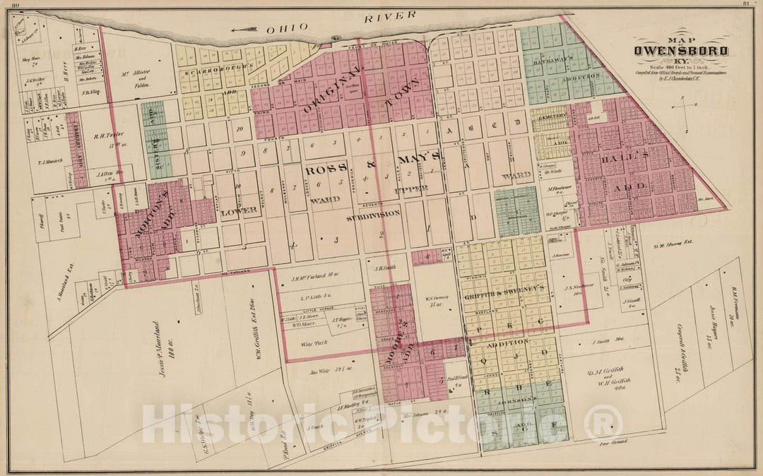 Historic Map : 1876 Owensboro, Kentucky. - Vintage Wall Art