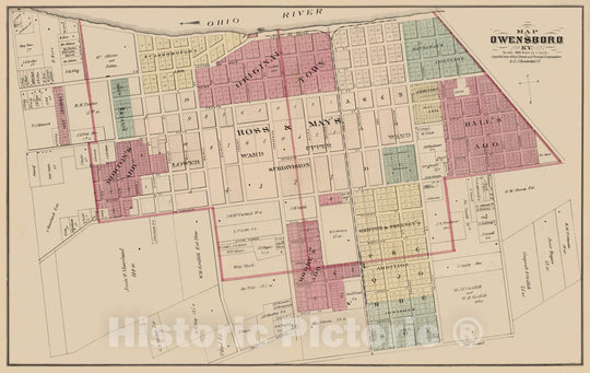 Historic Map : 1876 Owensboro, Kentucky. - Vintage Wall Art