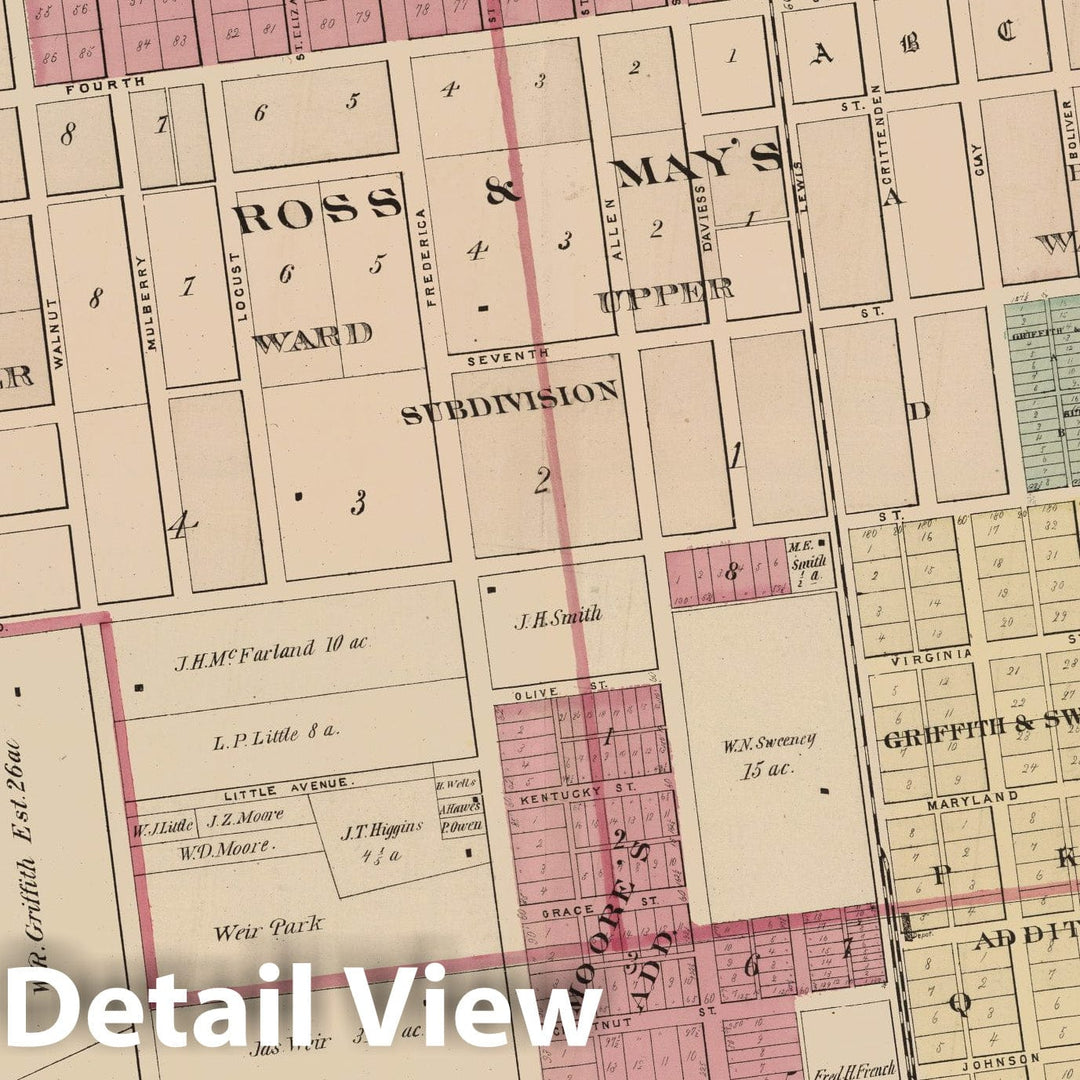 Historic Map : 1876 Owensboro, Kentucky. - Vintage Wall Art