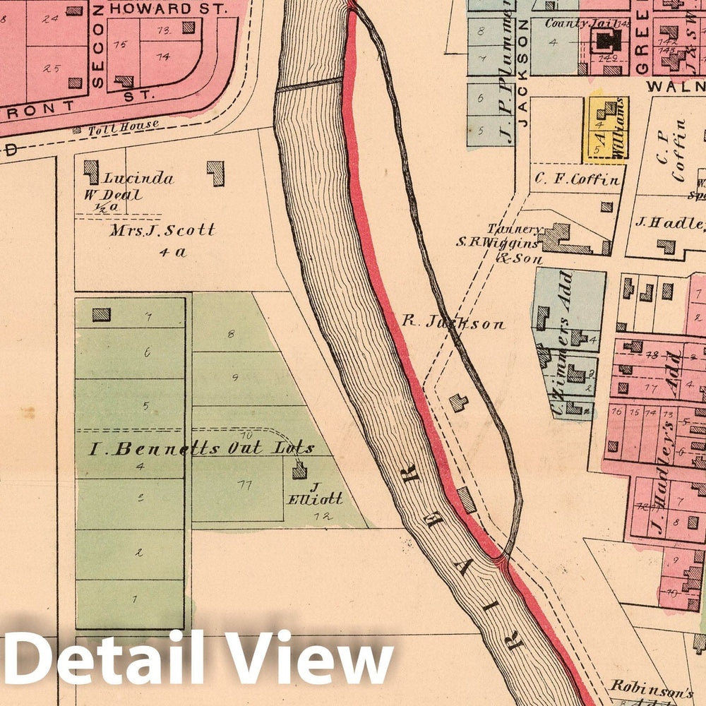Historic Map : 1874 First Ward of Richmond, Wayne County, Indiana. - Vintage Wall Art