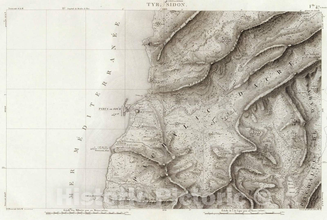 Historic Map : National Atlas - 1826 47 Tyre, Sidon. - Vintage Wall Art