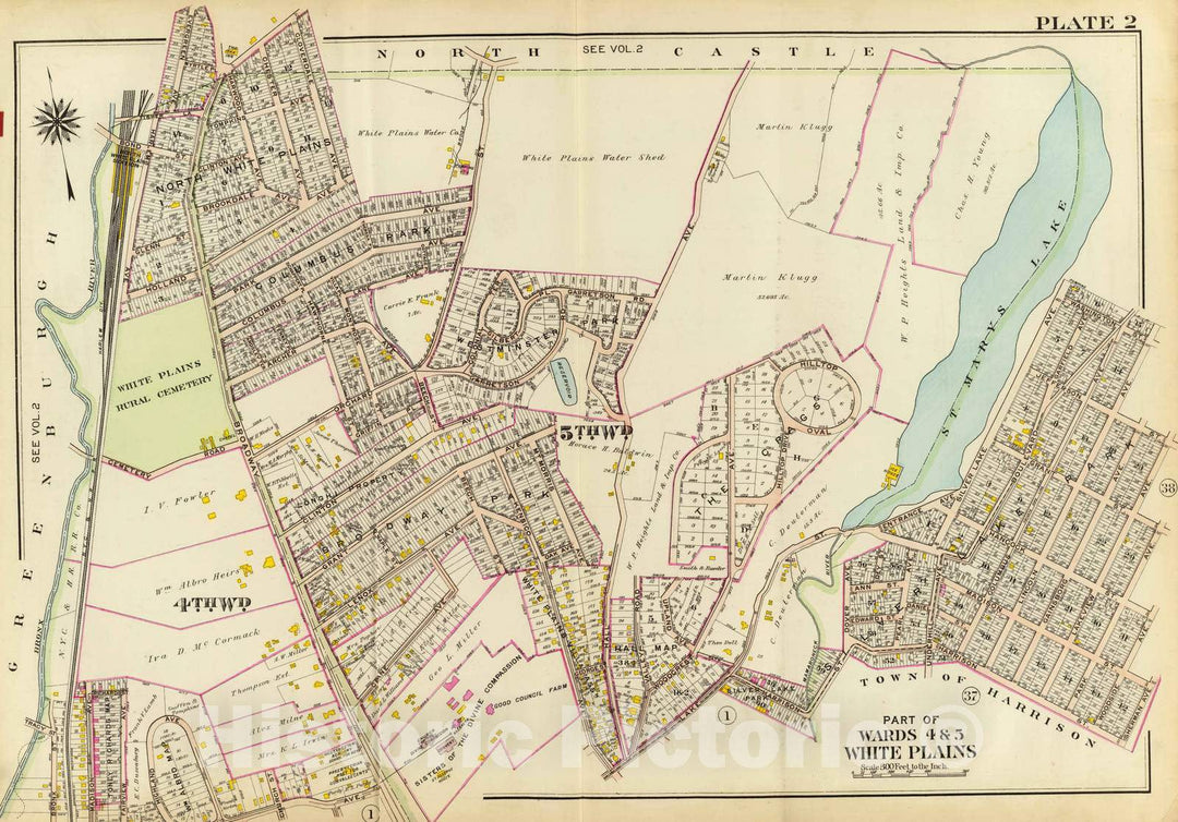 Historic Map : 1910 White Plains wards 4-5. - Vintage Wall Art