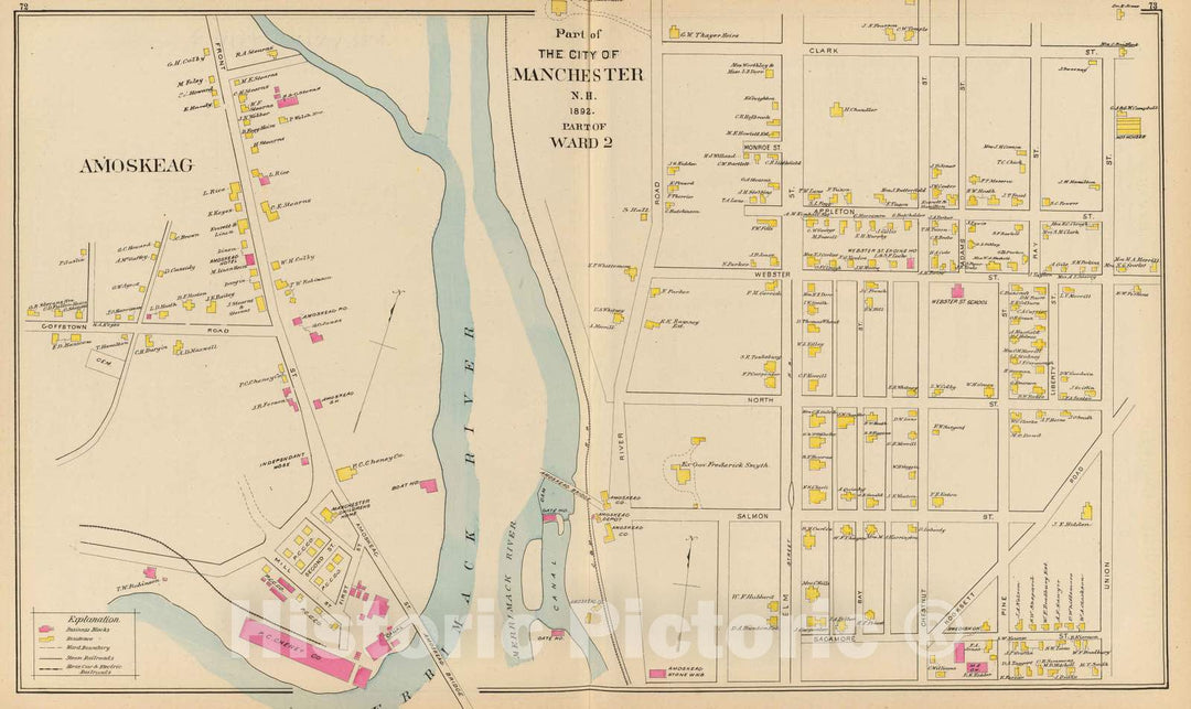 Historic Map : 1892 Manchester, N.H, Ward 2. - Vintage Wall Art