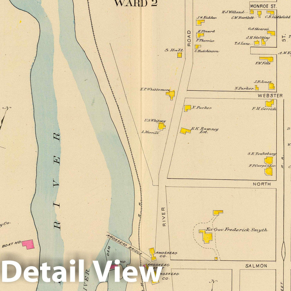 Historic Map : 1892 Manchester, N.H, Ward 2. - Vintage Wall Art
