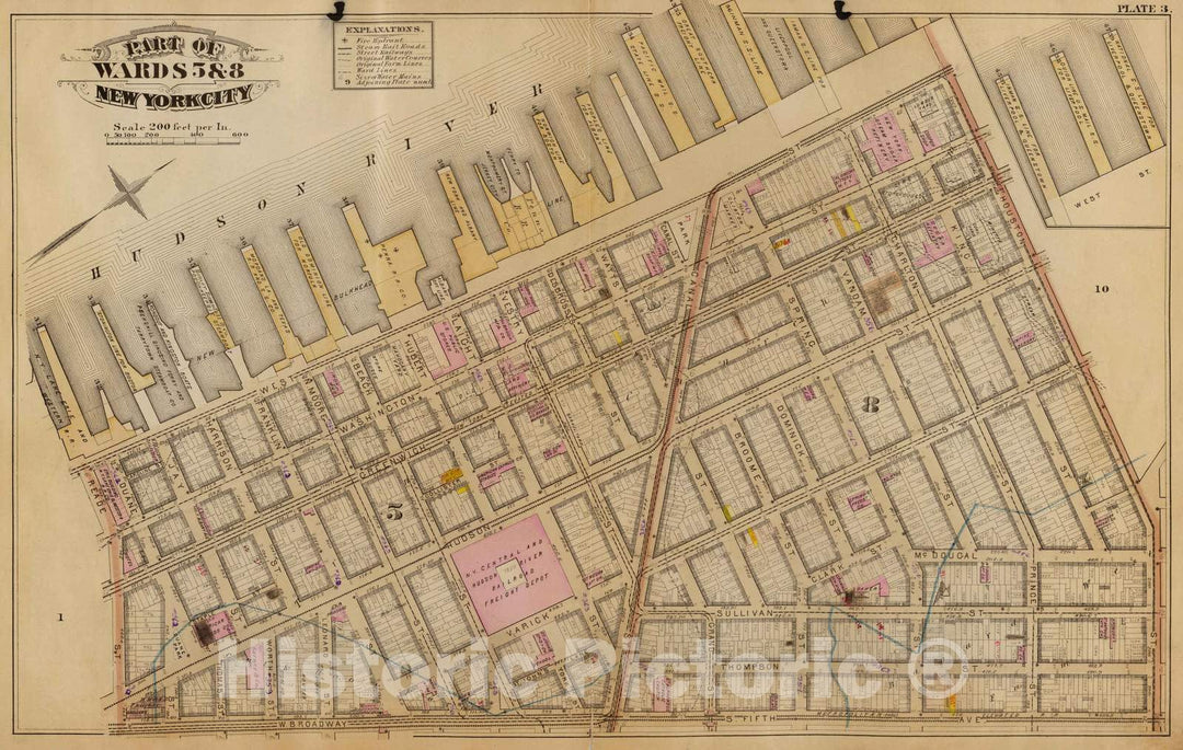 Historic Map : City Atlas - 1879 3. Wards 5, 8. - Vintage Wall Art