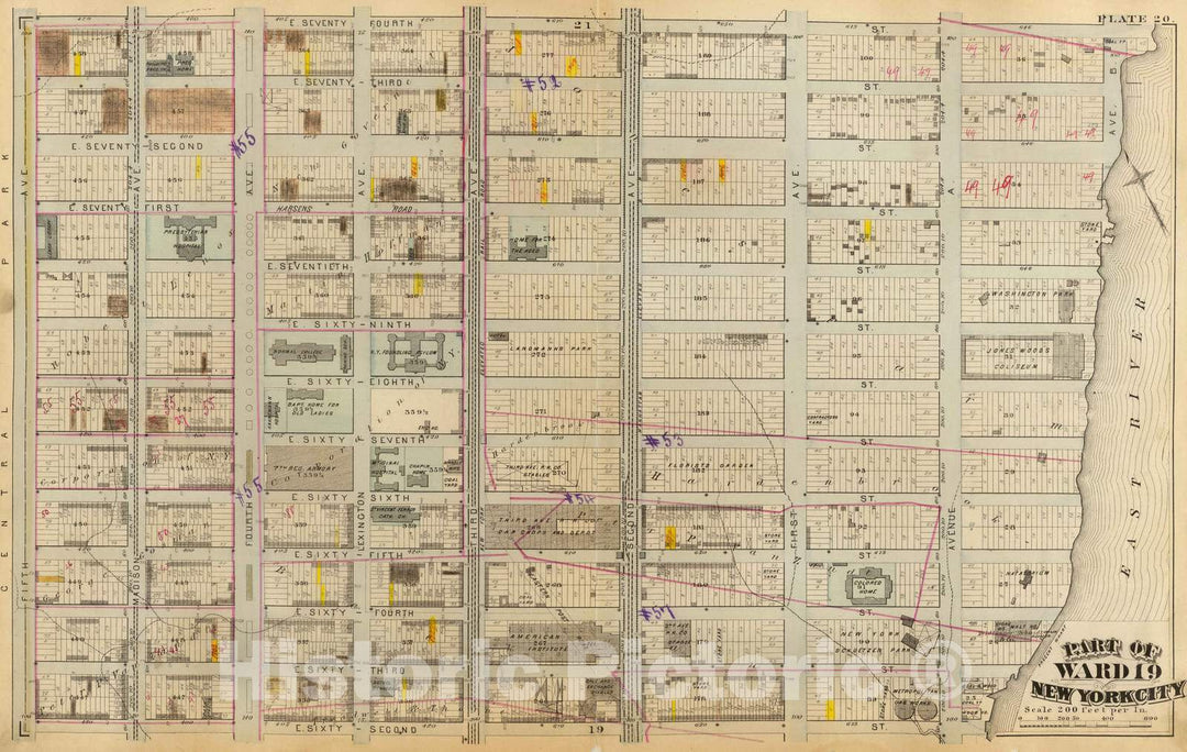 Historic Map : City Atlas - 1879 20. Ward 19. - Vintage Wall Art