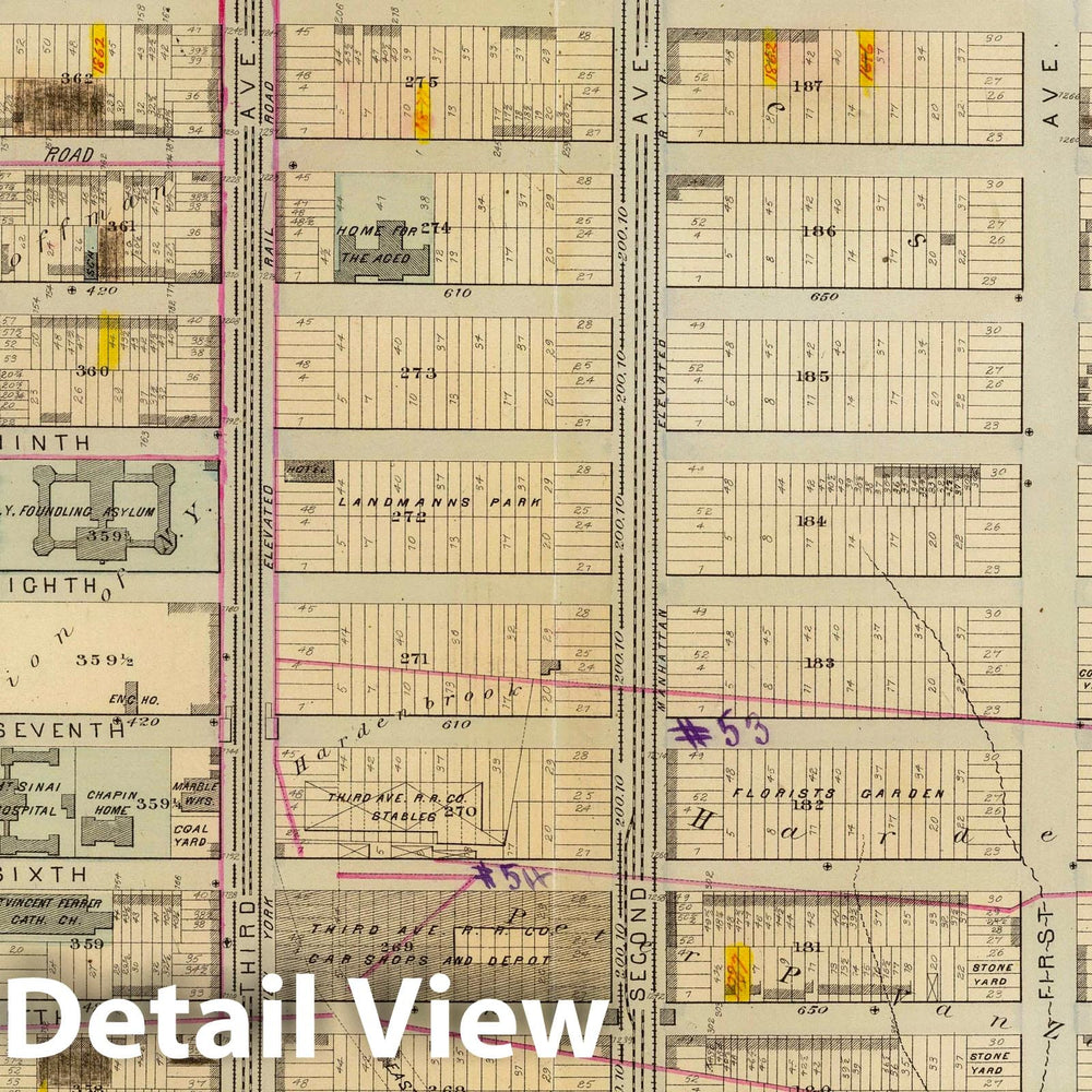 Historic Map : City Atlas - 1879 20. Ward 19. - Vintage Wall Art