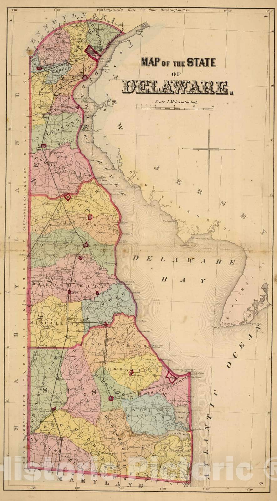 Historic Map : 1868 Delaware. - Vintage Wall Art