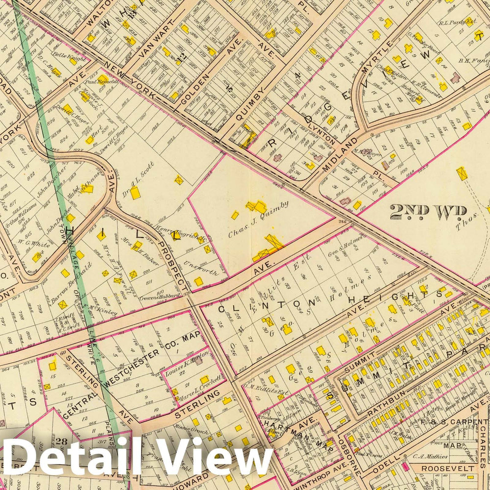 Historic Wall Map : 1910 White Plains wards 2-3. - Vintage Wall Art
