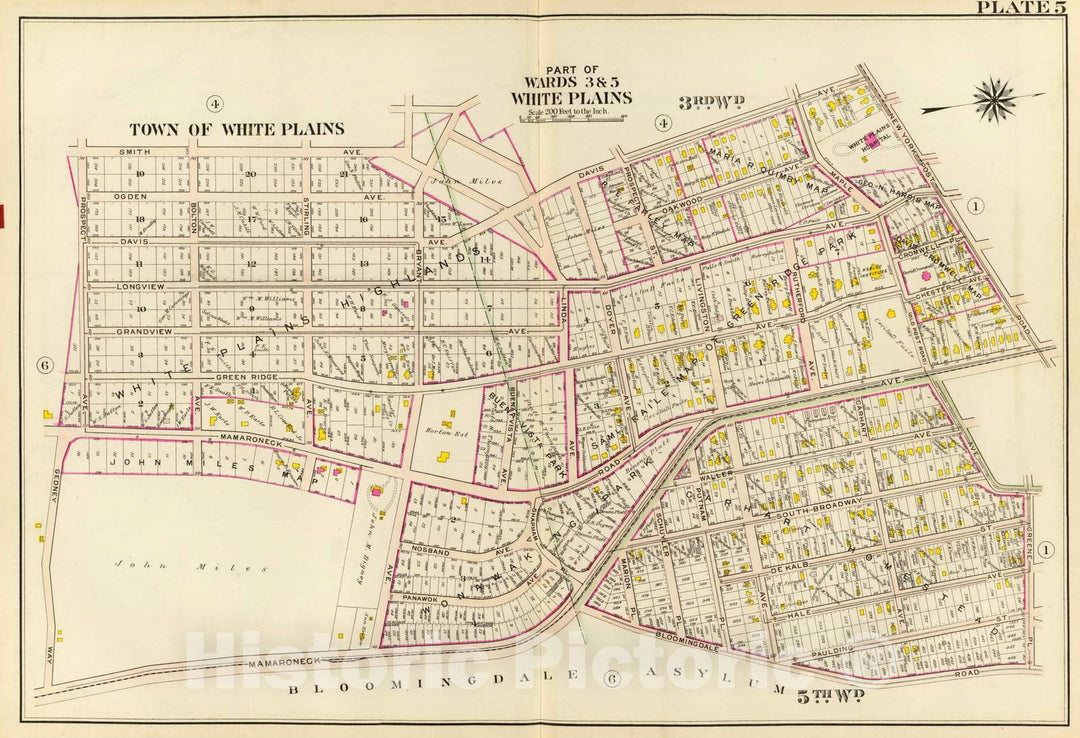 Historic Map : 1910 White Plains wards 3, 5. - Vintage Wall Art