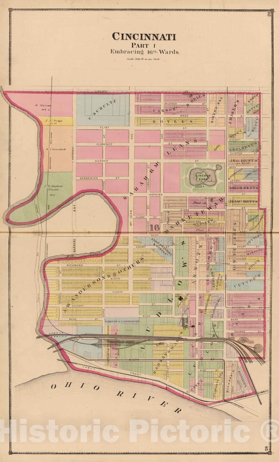 Historic Map : 1869 Cincinnati 1, Ward 16. - Vintage Wall Art