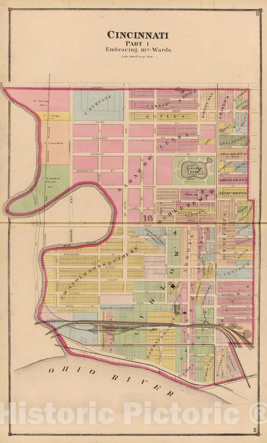 Historic Map : 1869 Cincinnati 1, Ward 16. - Vintage Wall Art
