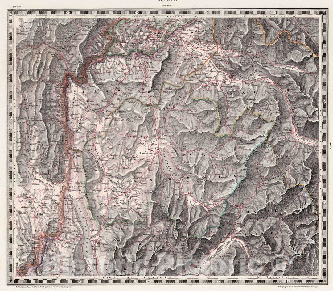 Historic Map : Switzerland , Geneva (Switzerland), 1835 Geneve , Vintage Wall Art