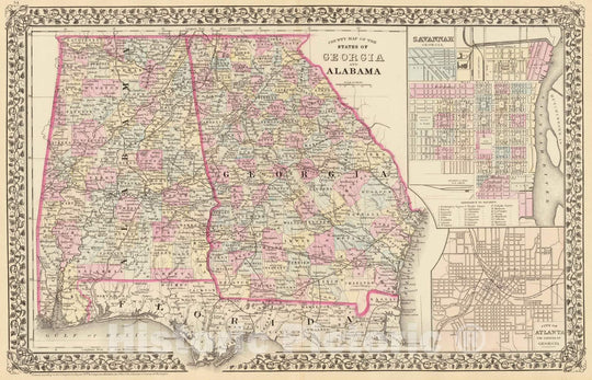 Historic Map : 1880 Georgia, Alabama. - Vintage Wall Art
