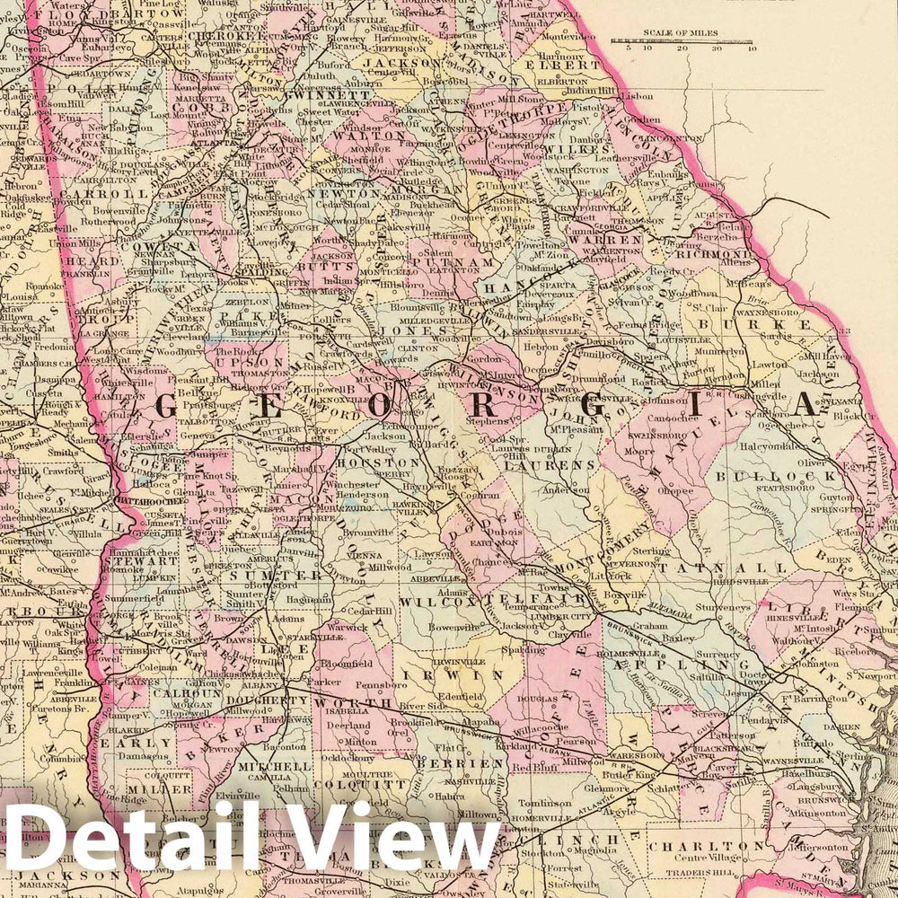 Historic Map : 1880 Georgia, Alabama. - Vintage Wall Art