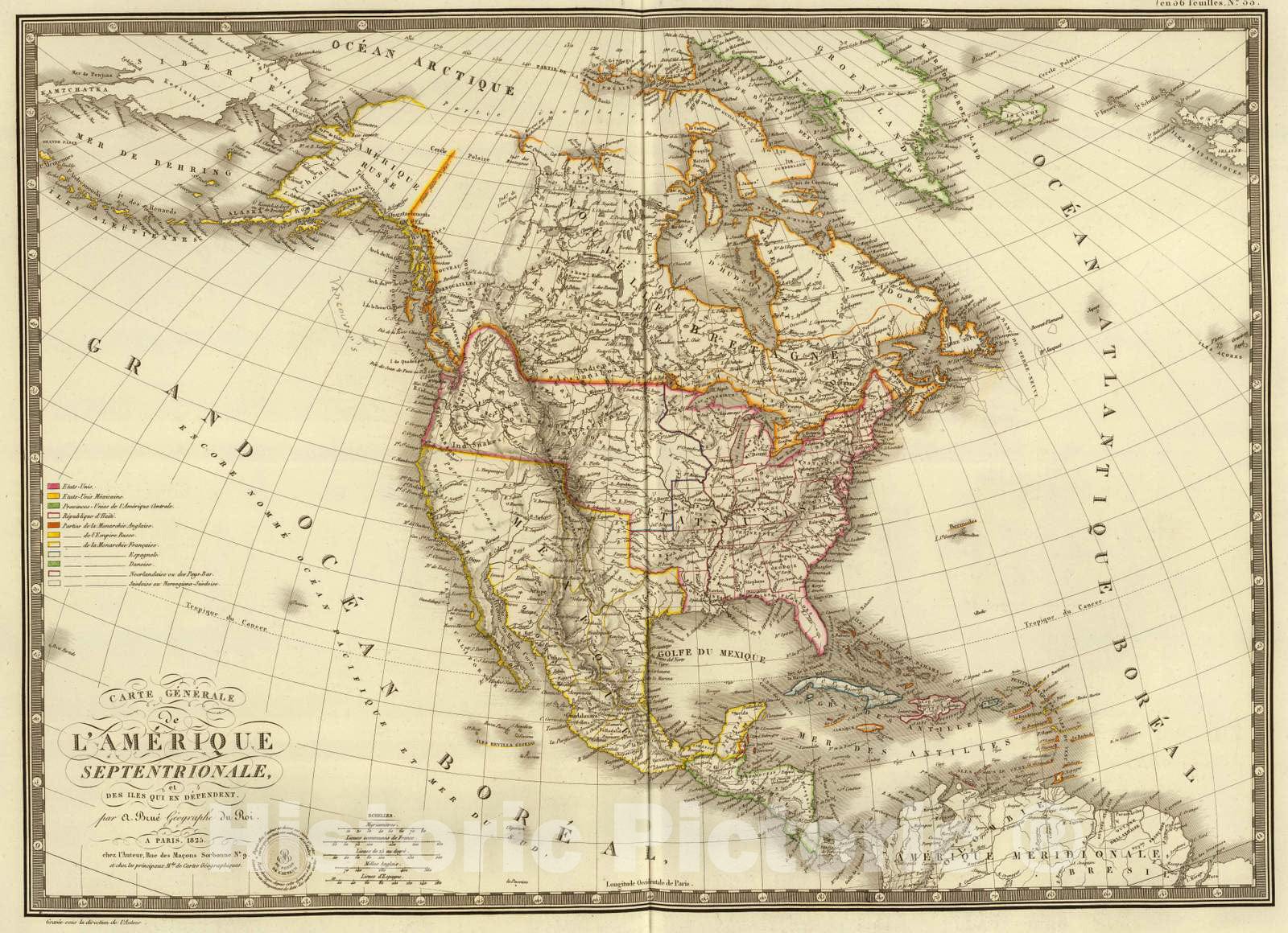 Historic Map : 1825 Amerique Septentrionale. - Vintage Wall Art