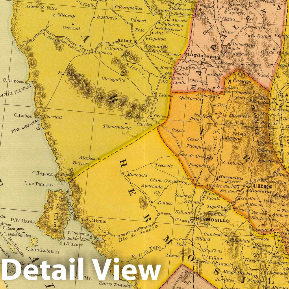 Historic Map : Mexico, 1886 Sonora. , Vintage Wall Art