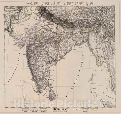 Historic Map : India; Pakistan; Nepal; Bangladesh, 1824 Hindustan. Berlin 1824. R.v.L. , Vintage Wall Art