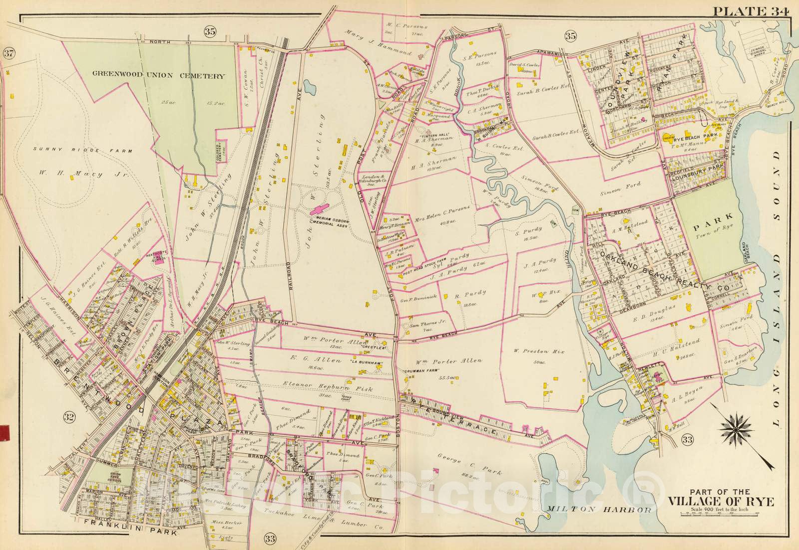 Historic Map : 1910 Rye, New York v3 - Vintage Wall Art - Historic Pictoric
