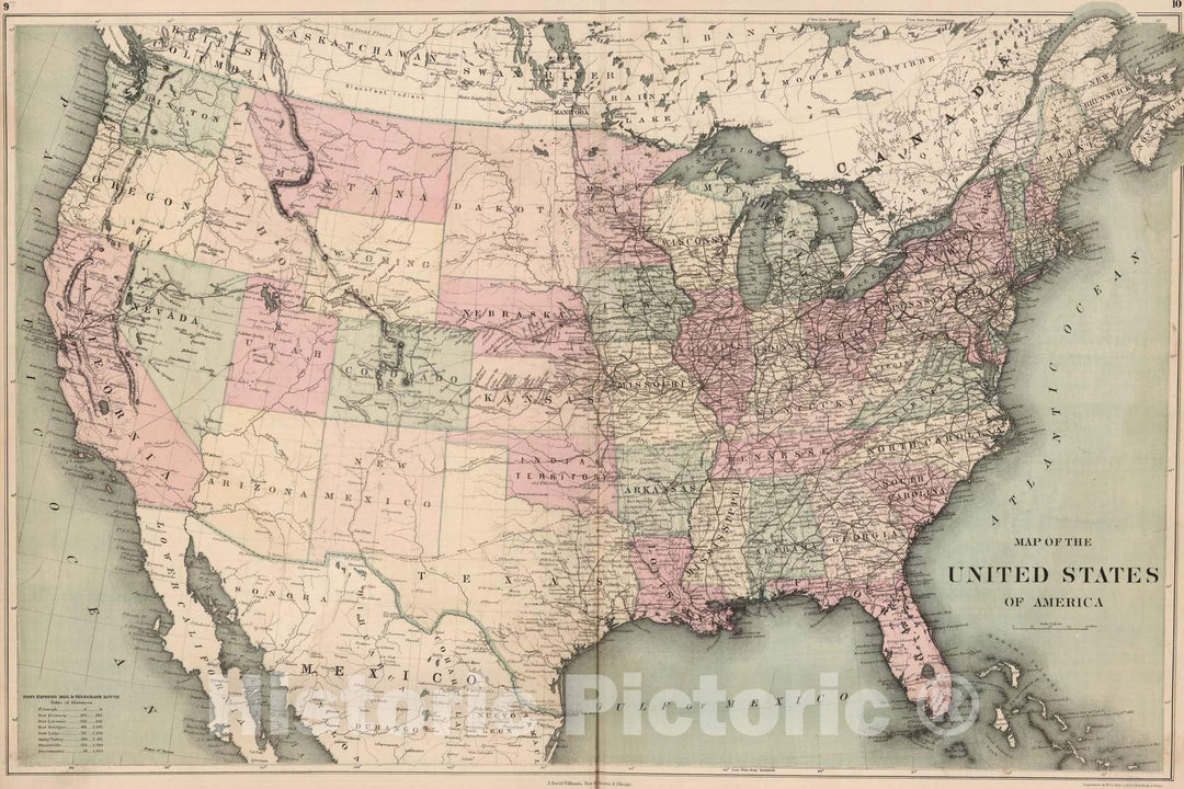 Historic Map : 1873 Map of The United States of America. - Vintage Wal ...