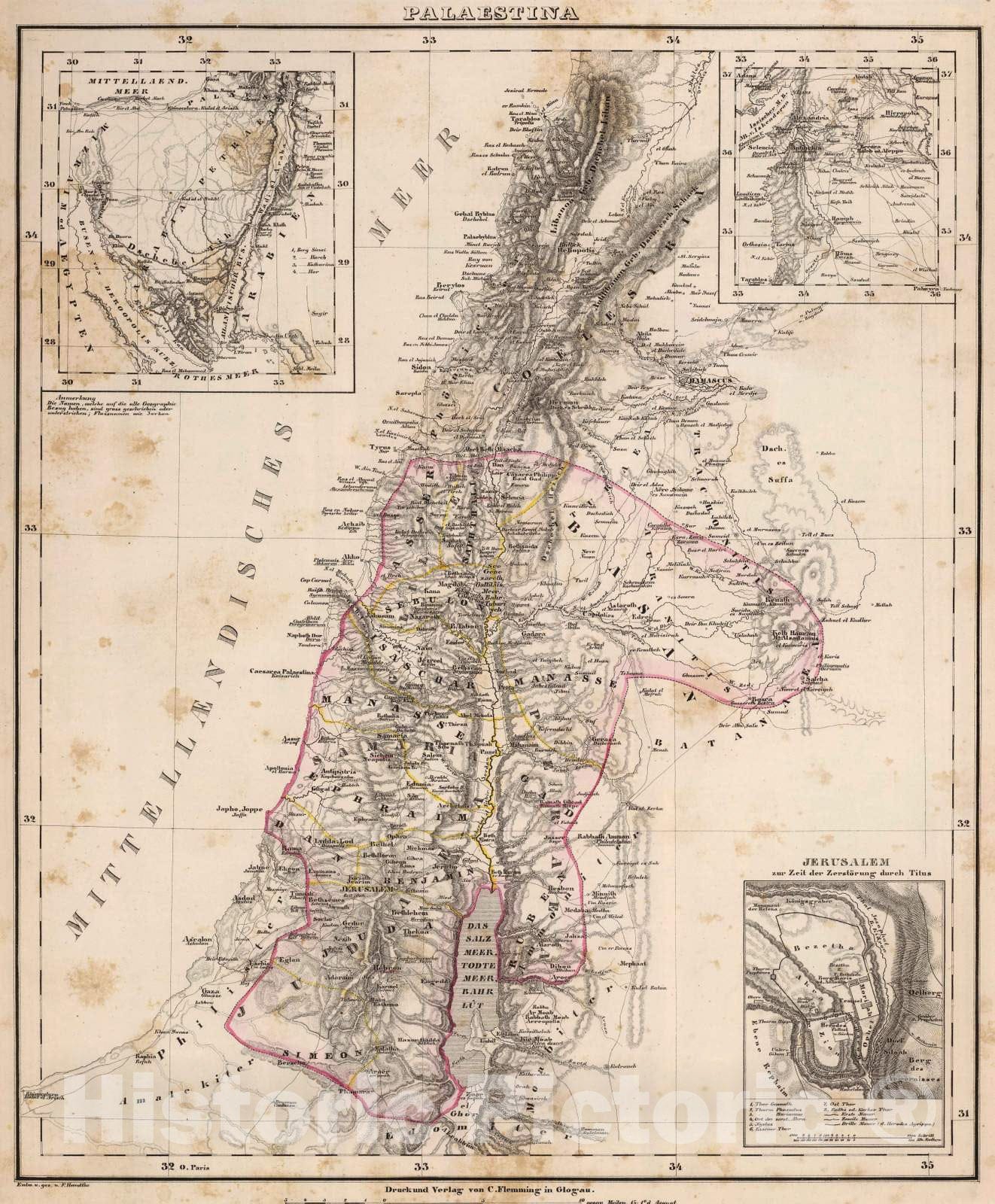 Historic Map : Palestine, Middle East 1855 Palaestina. , Vintage Wall Art