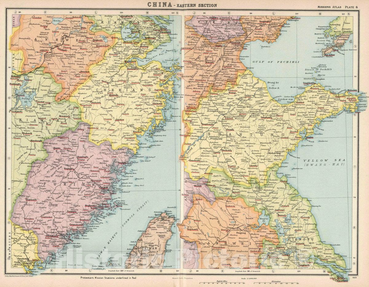 Historic Map : Plate 6. China - Eastern Section, 1923 Atlas - Vintage Wall Art