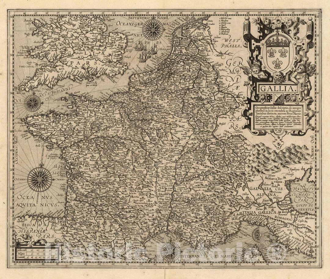 Historic Map : France, Gallia Geographica Galliae descriptio, 1608, Vintage Wall Art