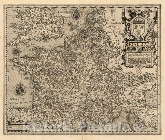 Historic Map : France, Gallia Geographica Galliae descriptio, 1608, Vintage Wall Art