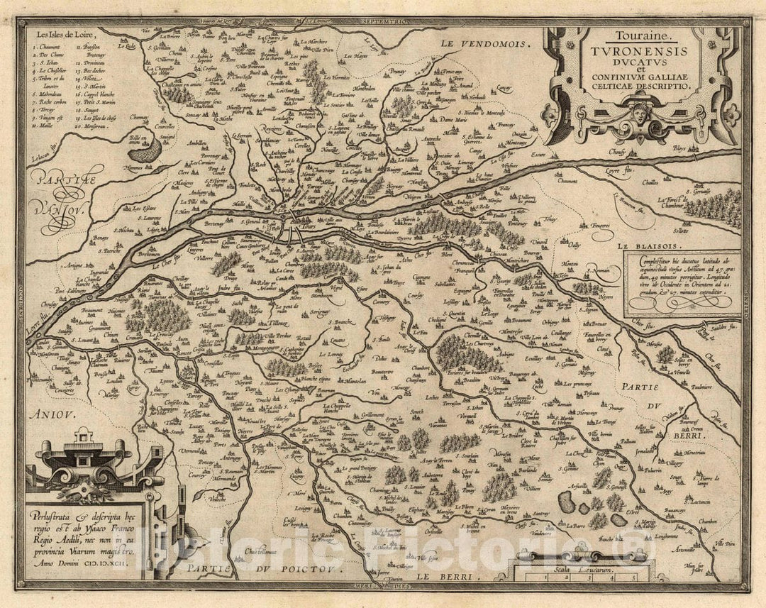 Historic Map : France , Tours, France, Touraine Region, Turonensis Ducatus Et Confinium Galliae Celticae Descriptio, 1608 Atlas , Vintage Wall Art