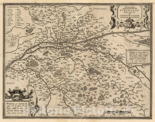 Historic Map : France , Tours, France, Touraine Region, Turonensis Ducatus Et Confinium Galliae Celticae Descriptio, 1608 Atlas , Vintage Wall Art