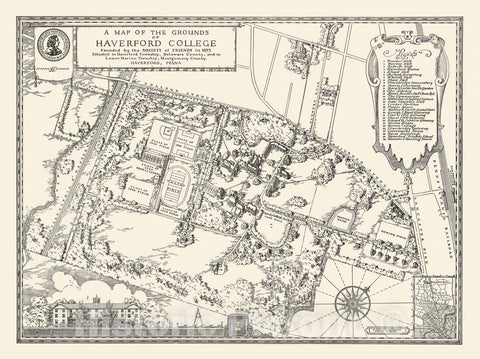 Historic Map - Map of The Grounds of Haverford College, 1947 Pictorial Map - Vintage Wall Art