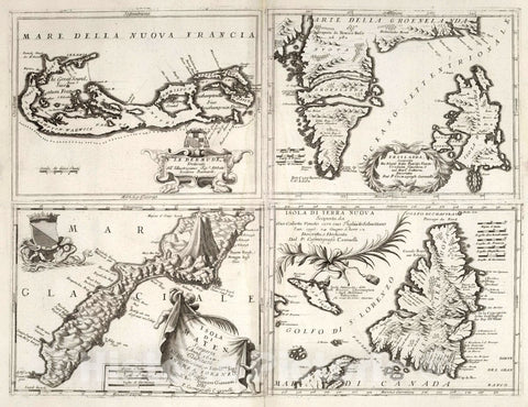 Historic Map : Bermuda (United Kingdom) 40. Le Bermude. Isola di Mayen. Frislanda. Isola di Terra Nuova, 1740 Atlas , Vintage Wall Art