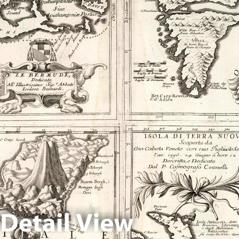 Historic Map : Bermuda (United Kingdom) 40. Le Bermude. Isola di Mayen. Frislanda. Isola di Terra Nuova, 1740 Atlas , Vintage Wall Art