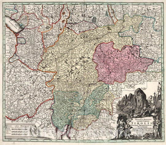 Historic Map : Tirol (Austria) 42. Principali Dignitate Glaudens Comitat. Tirolis, 1729 Atlas , Vintage Wall Art