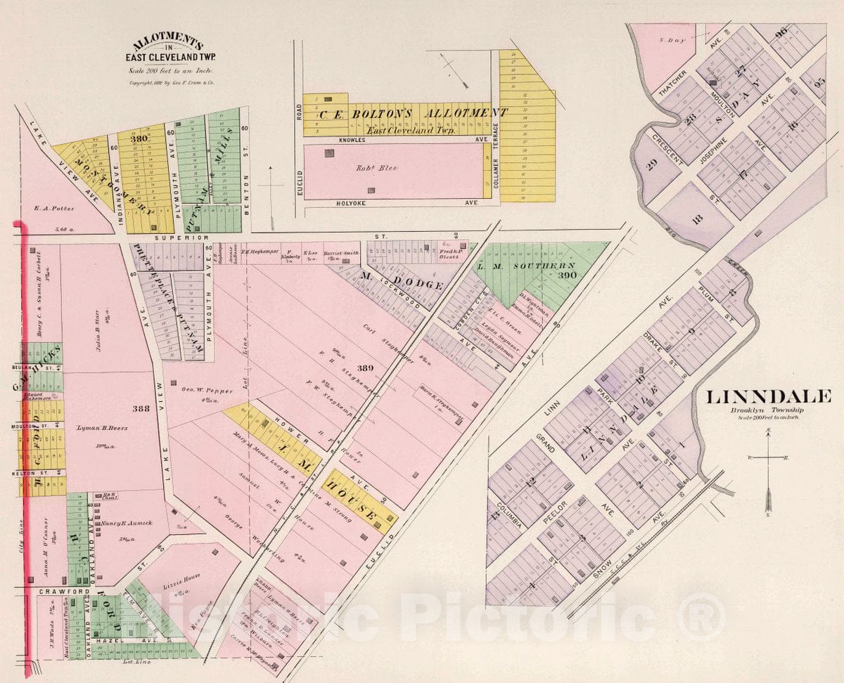 Historic Map : Linndale. Allotments in East Cleveland Twp, 1892 Atlas - Vintage Wall Art
