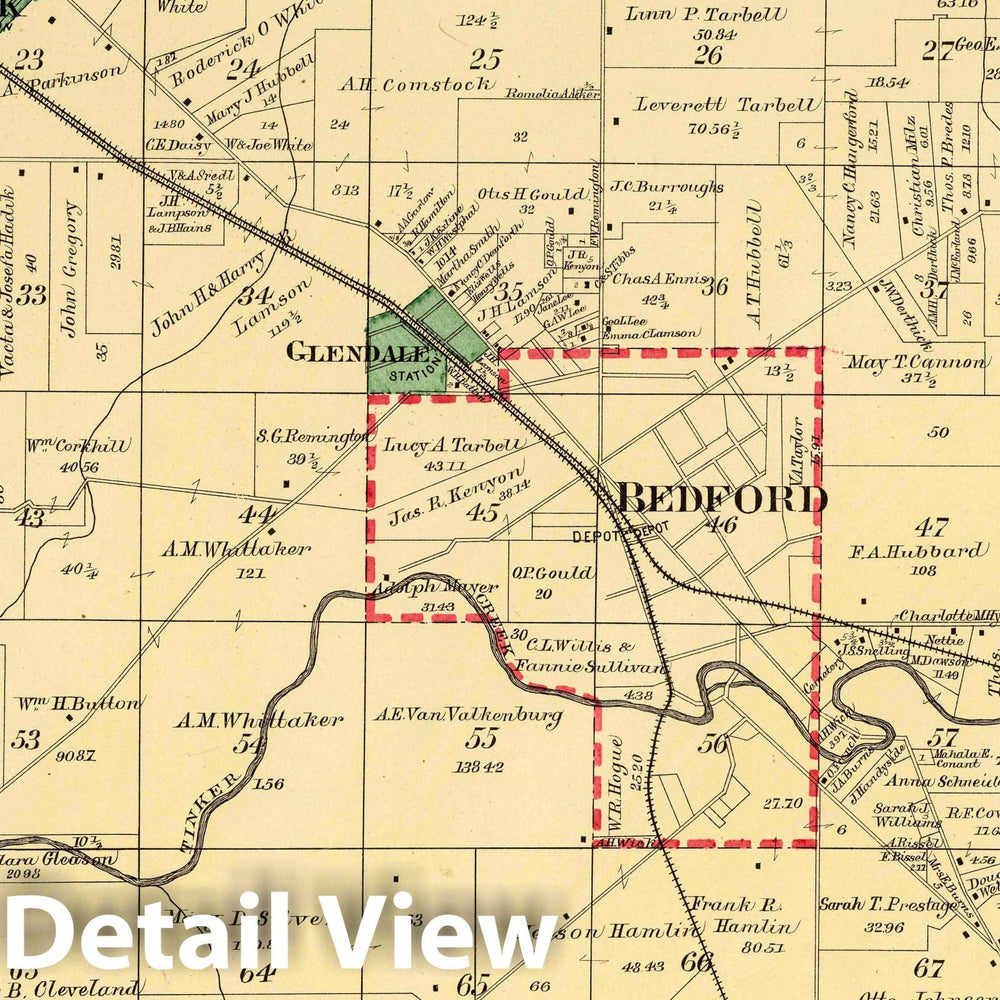 Historic Map : Bedford, 1892 Atlas - Vintage Wall Art