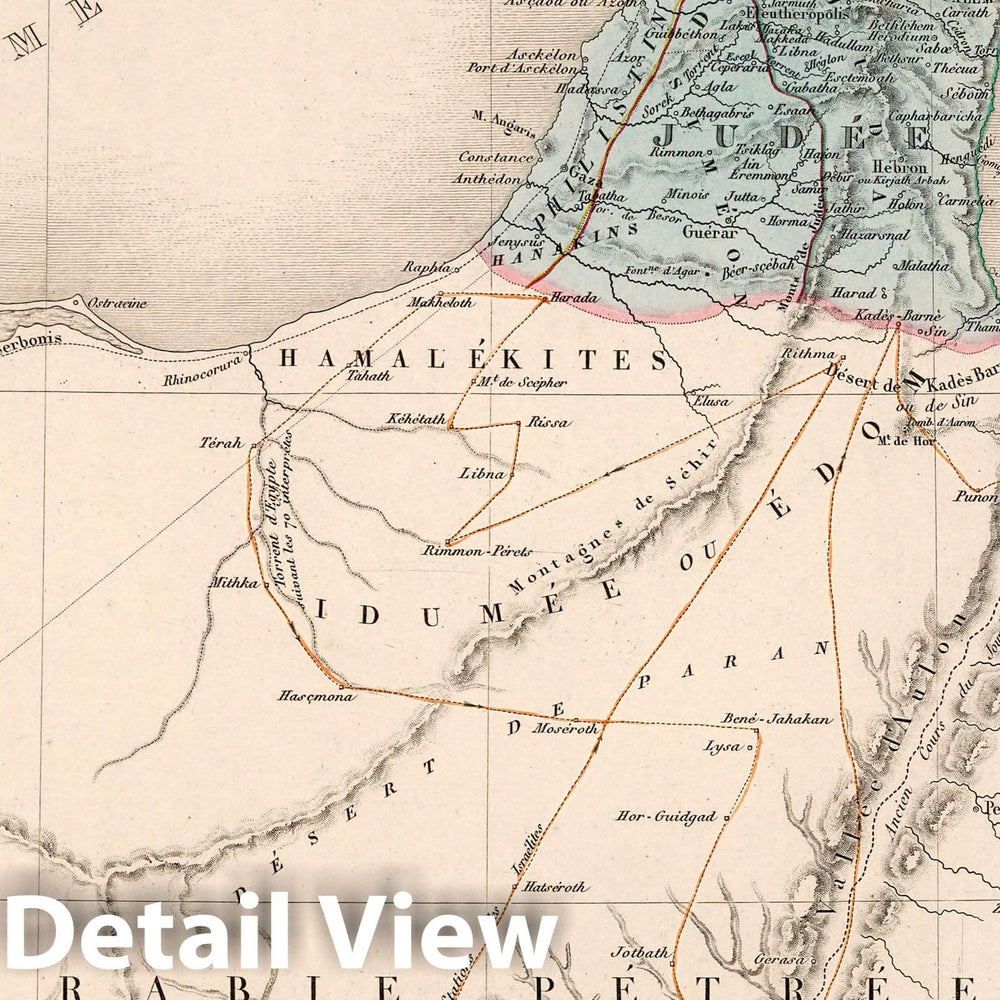 Historic Map : Israel, Carte de la Palestine et de l'Arabie Petree, 1850 Atlas , Vintage Wall Art