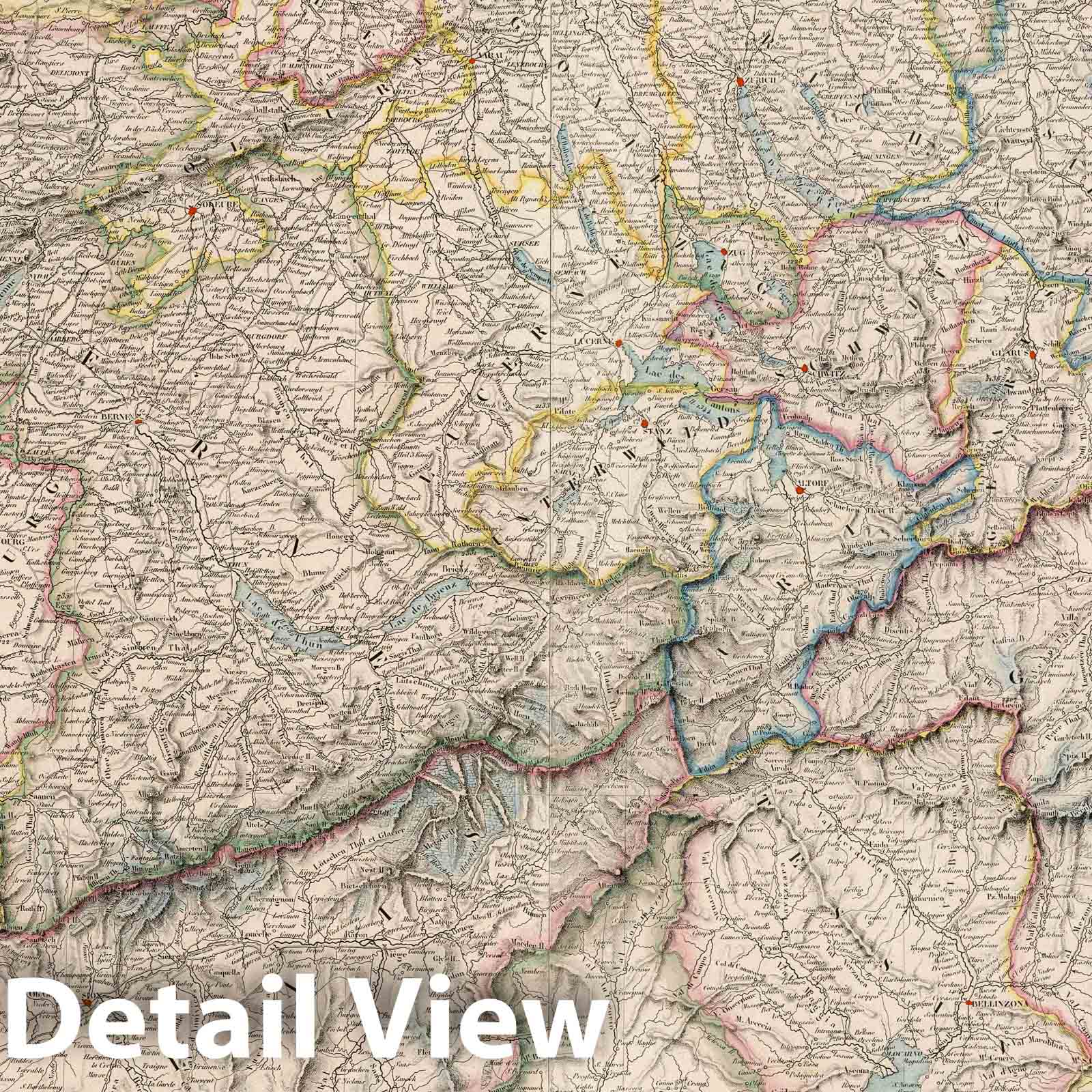 Historic Map : Switzerland, Carte Physique et Routiere de la Suisse, 1850 Atlas , Vintage Wall Art
