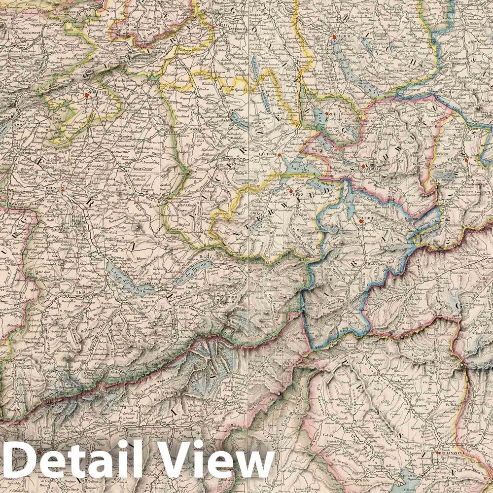 Historic Map : Switzerland, Carte Physique et Routiere de la Suisse, 1850 Atlas , Vintage Wall Art