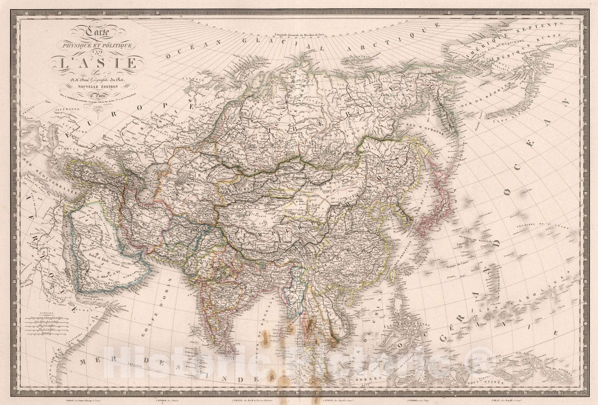 Historic Map : Carte Physique et Politique de l'Asie, 1850 Atlas - Vintage Wall Art