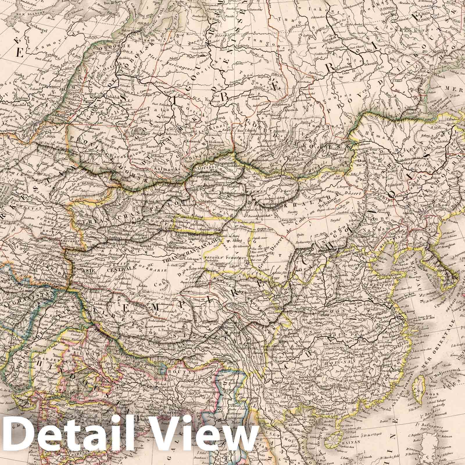 Historic Map : Carte Physique et Politique de l'Asie, 1850 Atlas - Vintage Wall Art