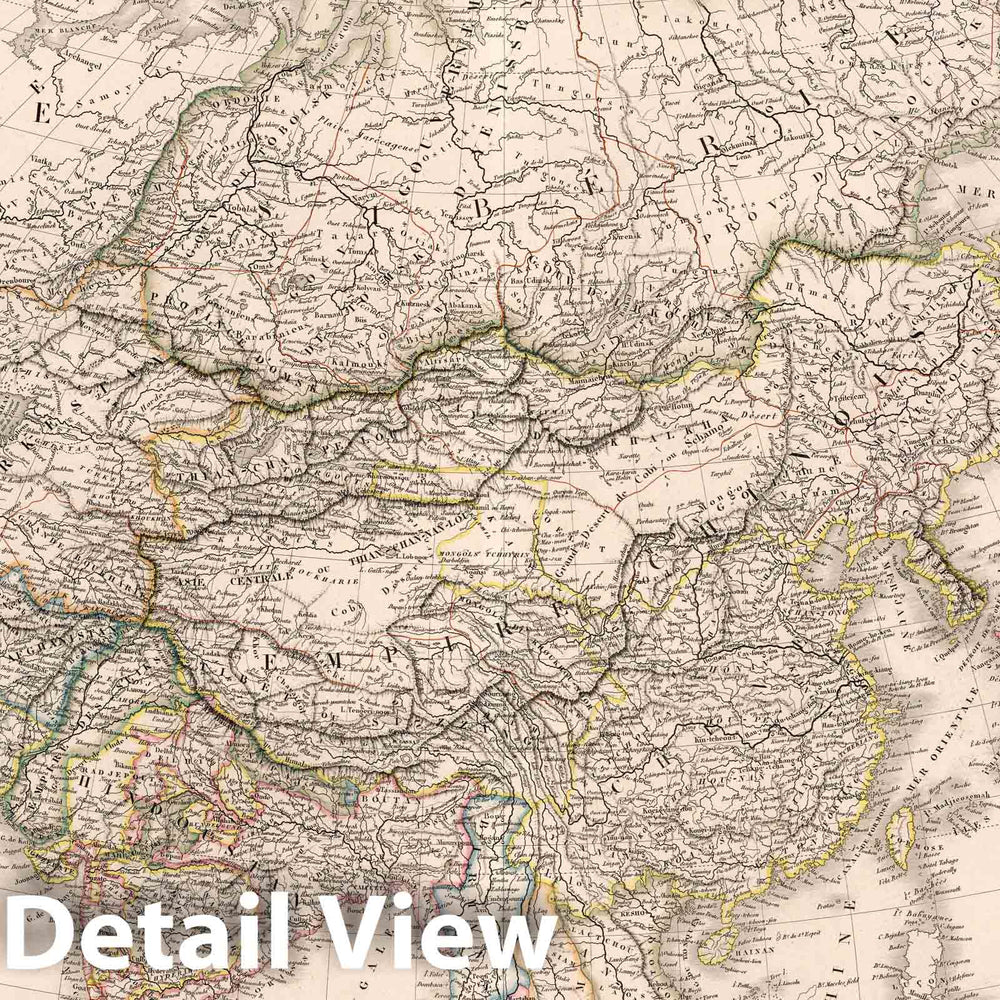 Historic Map : Carte Physique et Politique de l'Asie, 1850 Atlas - Vintage Wall Art