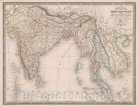 Historic Wall Map : India, South Asia Carte generale des Indes Orientales, 1850 Atlas , Vintage Wall Art